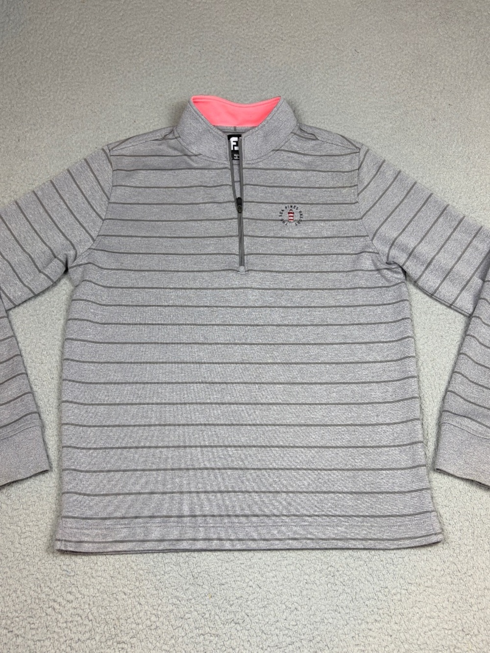 FootJoy 1/4 Zip Sweater Men M Gray Striped Stretch Pullover Performance Golf